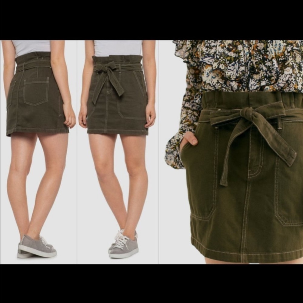 Free People Splendor in the Grass olive khaki paper bag waist cargo skirt - Picture 3 of 12